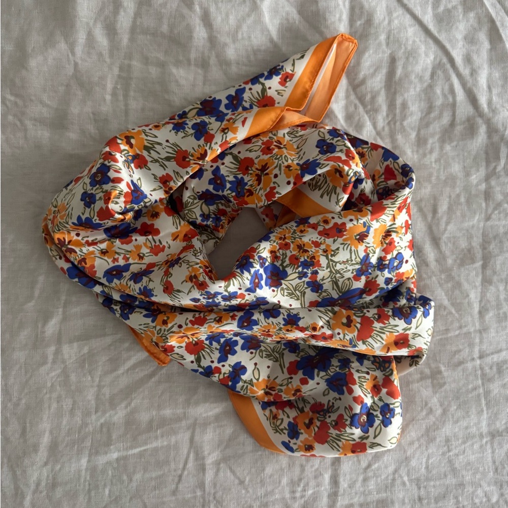 Mango Floral Scarf with Orange Border